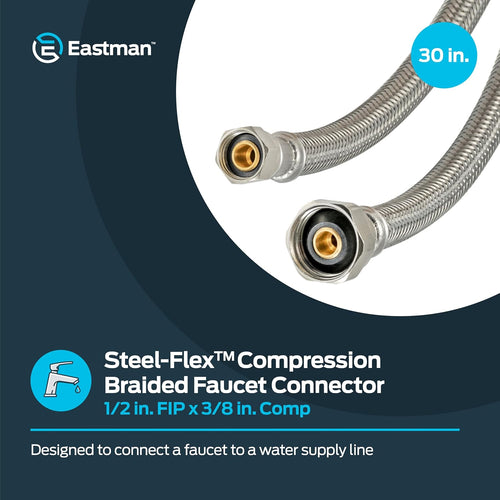 Eastman 1/2 Inch FIP x 3/8 Inch Compression Flexible Faucet Connector, Braided Stainless Steel Supply Hose Line, 30 Inch Length, 48007