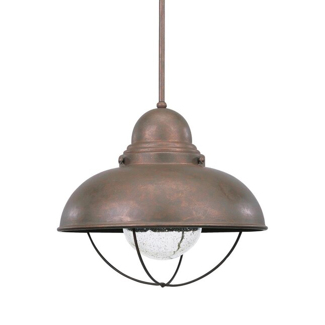 Sea Gull Lighting Sebring Weathered Copper Transitional Seeded Glass Dome LED Hanging Pendant Light