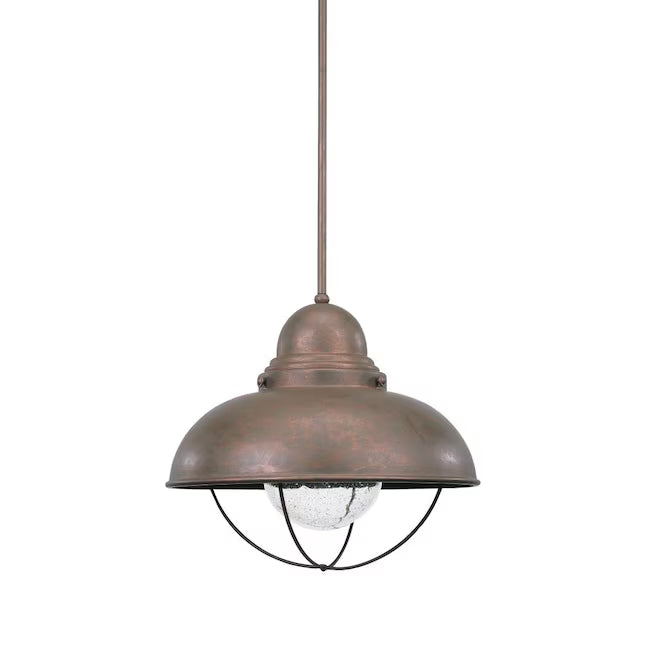 Sea Gull Lighting Sebring Weathered Copper Transitional Seeded Glass Dome LED Hanging Pendant Light