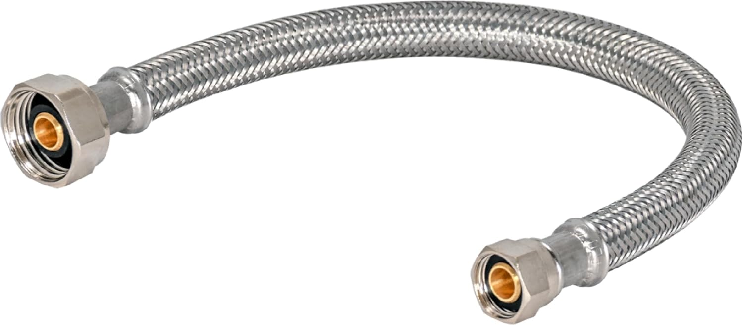 Eastman 1/2 Inch FIP x 3/8 Inch Compression Flexible Faucet Connector, Braided Stainless Steel Supply Hose Line, 30 Inch Length, 48007