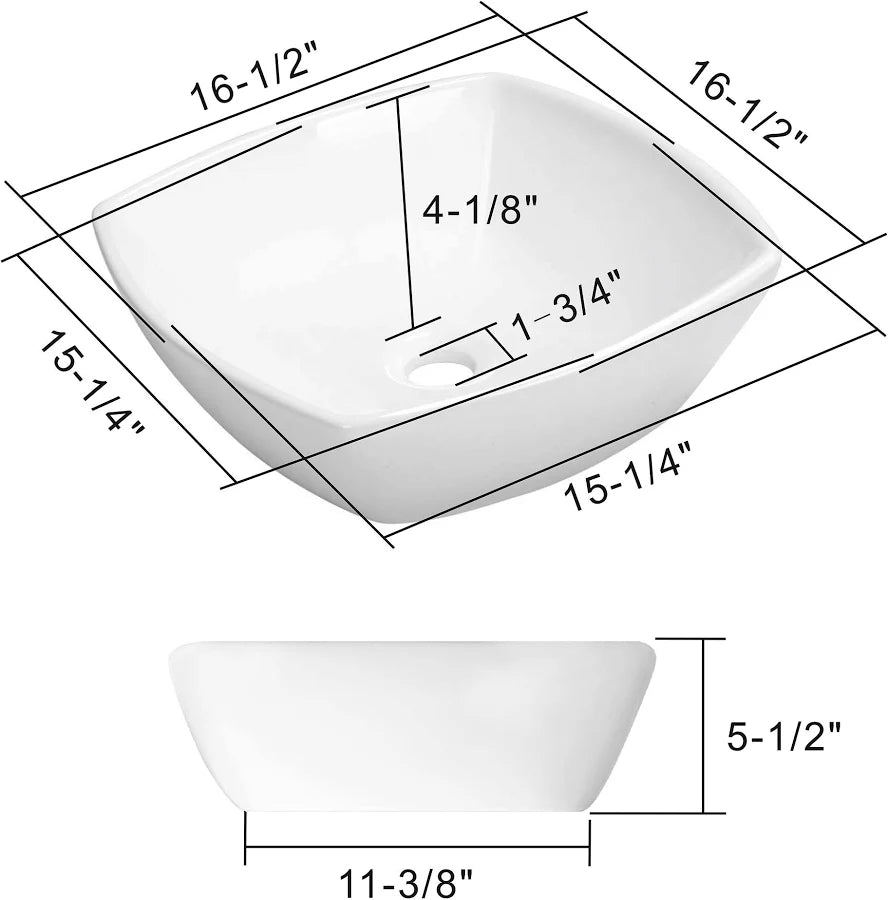Novatto V107 Flared Square White Ceramic Vessel Sink